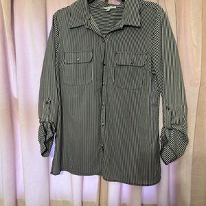 Notations Black and White Striped Top